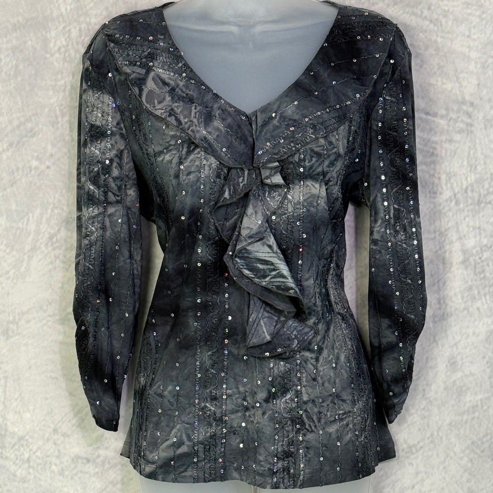 NWT Sami & Jo Sequin Ruffle Top Women sz L Whimsigoth Witchy Glam Fairy Grunge